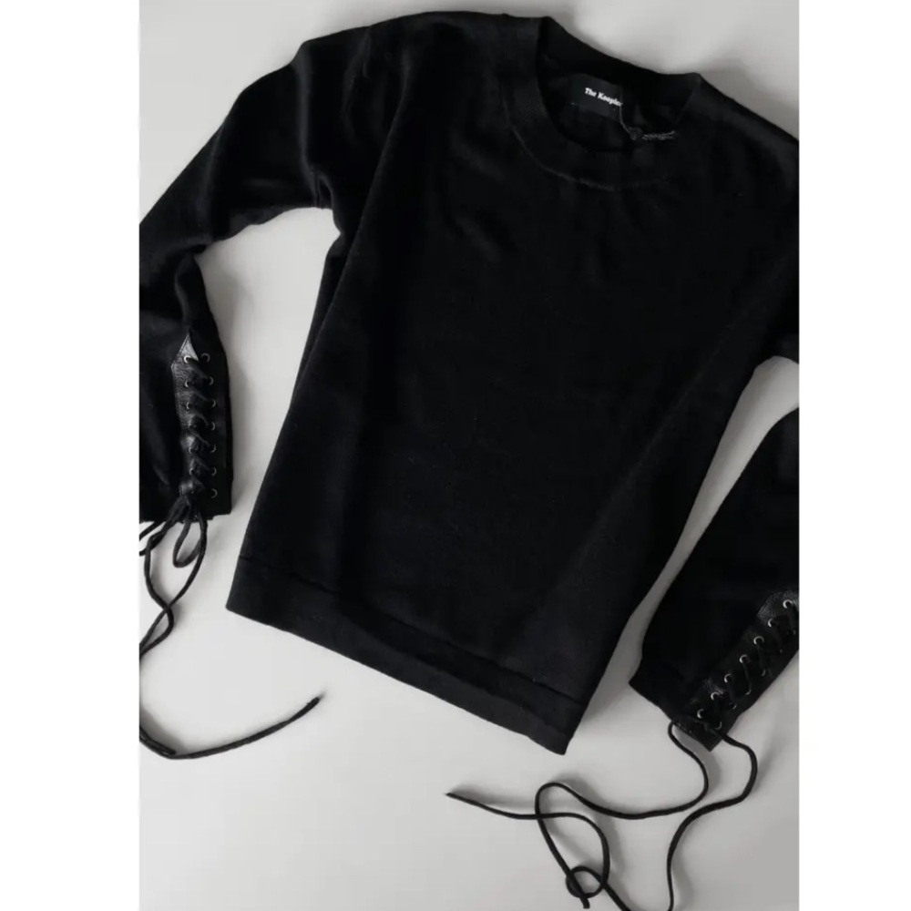 The Kooples black wool sweater with tie sleeve detail, size 2, NWT